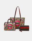 Nicole Lee USA 3-Piece Wild Lips Print Handbag Set