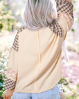 Heart Plaid Round Neck Long Sleeve Blouse