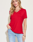 Basic Bae Full Size V-Neck High-Low T-Shirt