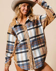 BiBi Curved Hem Sequin Plaid Button Up Shacket