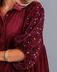 Umgee Sequin Detail Tiered Back Half Sleeve Shirt