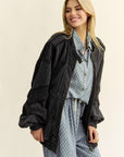 Davi & Dani Exposed Seam Zip Up Dropped Shoulder Jacket-Black