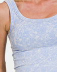 Zenana Washed Ribbed Scoop Neck Wide Strap Tank- Spring Blue