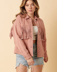 Mittoshop Fringe Detail Cotton Twill Jacket in Dusty Blush