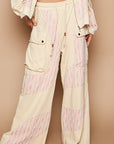 POL Crochet Contrast Drawstring Wide Leg Pants- Cream Beige