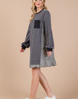 Ces Femme Striped Patchwork Round Neck Terry Sweatshirt Dress