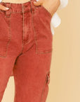 Annie Wear Straight Leg Jeans with Cargo Pockets- Orange Red