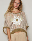 POL Hollow Out Flower Half Sleeve Knit Cover Up