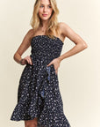 ADORA Smocked Floral Tube Dress with Pockets- Navy floral