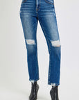 RISEN Full Size High Rise Distressed Crop Straight Jeans