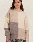 VERY J Color Block Mock Neck Drop Shoulder Sweater-Cream