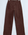 Coffee Side Seam Rivet Detail Ankle Length Casual Jeans