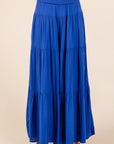 Mittoshop Tier Detail Smocked Elastic Waist Wide Leg Pants-Cobalt