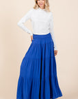 Mittoshop Tier Detail Smocked Elastic Waist Wide Leg Pants-Cobalt