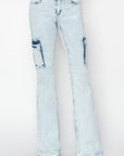 RISEN Full Size High Rise Cargo Flare Jeans-acid light