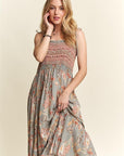 ADORA Smocked Printed Square Neck Tie Shoulder Cami Dress