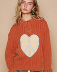 POL Cable-Knit Peace Patch Dropped Shoulder Sweater