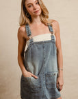 BiBi Washed Adjustable Strap Denim Overall Dress-Denim