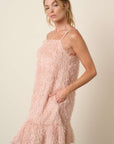 Mittoshop Feather Ruffle Hem Mini Cami Dress- Blush