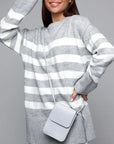 Slit Striped Round Neck Sweater