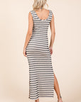 Mittoshop Striped Scoop Neck Sleeveless Maxi Dress- Ivory striped