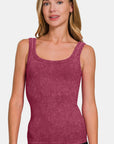 Zenana Ribbed Scoop Neck Tank -Burgundy