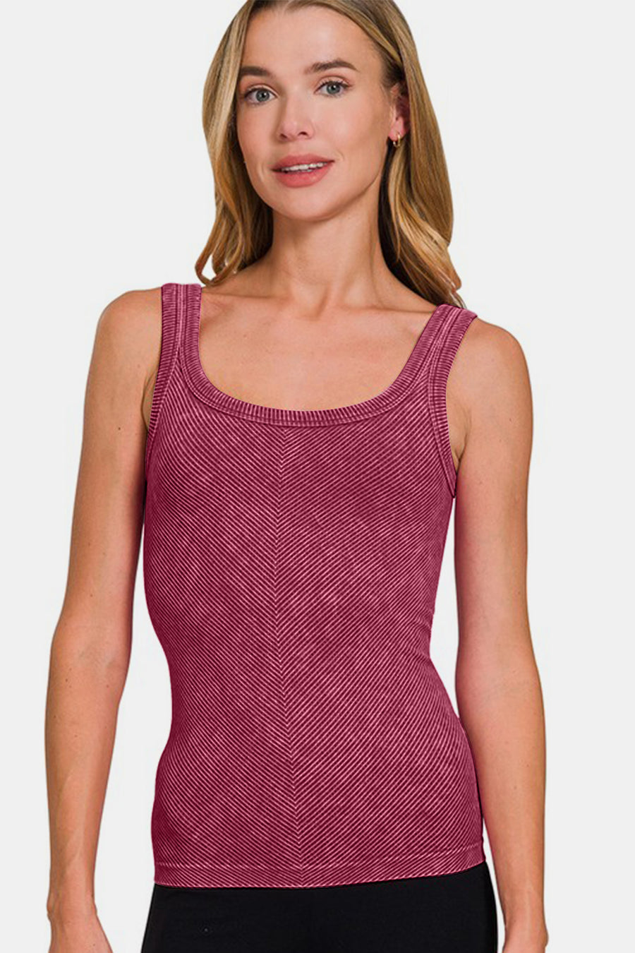 Zenana Ribbed Scoop Neck Tank -Burgundy