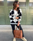 PREORDER: Contrast Trim Cardigan in Black Checkers