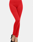 Yelete Full Size Seamless High Waist Fleece Leggings-Red