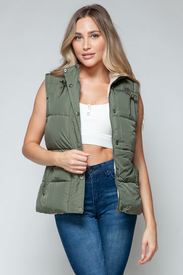 Snobbish Snap and Zip Closure Hooded Vest- Olive/Sand