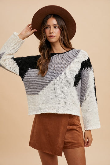 Annie Wear Color Block Drop Shoulder Sweater-Black