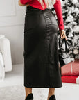 Slit PU Leather Midi Skirt