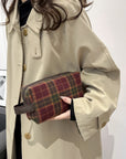 Contrast Plaid Clutch with Zipper