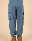 VERY J Washed Drawstring Jogger Cargo Jeans- Indigo