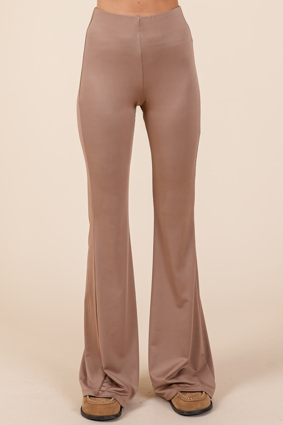 Mittoshop Stretchy Soft Elastic Waist Flare Pants- Mocha