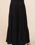 Mittoshop Tier Detail Smocked Elastic Waist Wide Leg Pants- Black