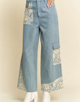 Davi & Dani Lace Applique Wide Leg Jeans