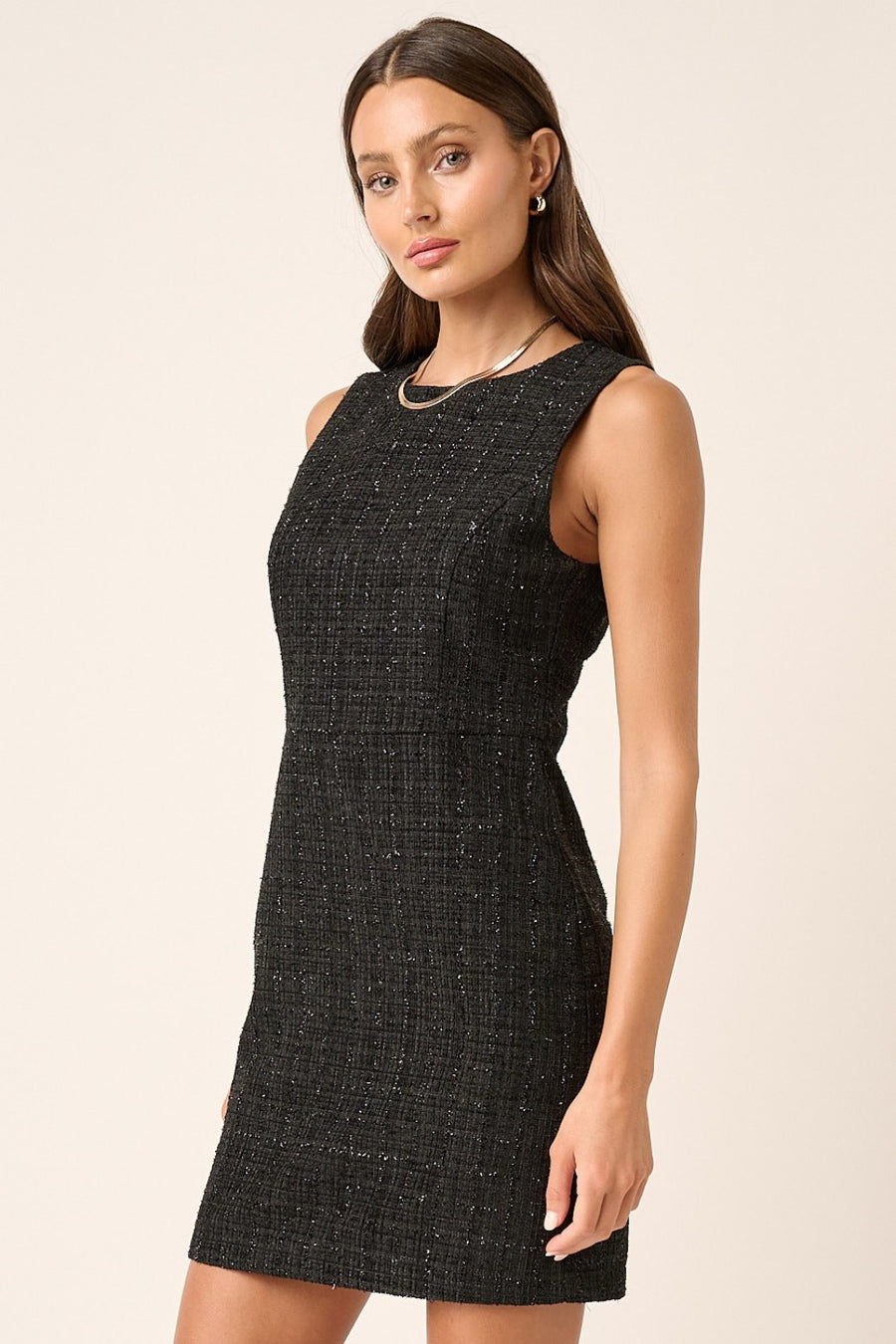 Mittoshop Tweed Sleeveless Mini Dress- Black