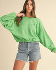 Mable Round Neck Letter Embroidery Crop Sweatshirt- Apple Green