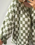 Double Take Tied Checkered Dropped Shoulder Flounce Sleeve Cardigan