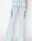 RISEN Full Size High Rise Cargo Flare Jeans-acid light