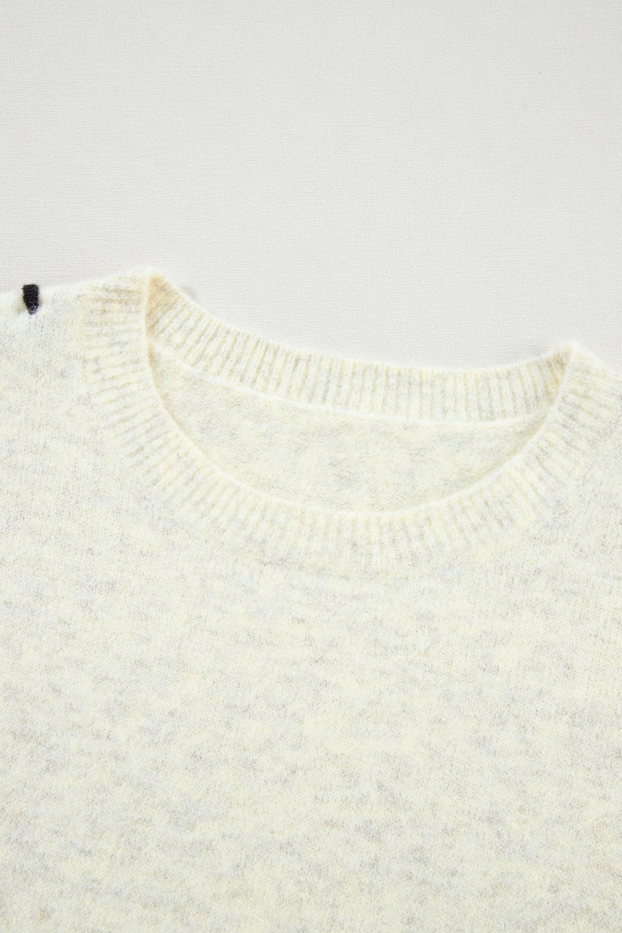 Contrast Stitch Detail Ribbed Trim Sweater- Ivory