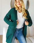 Haptics Stripe Textured Open Front Cardigan with Pockets- Hunter Green