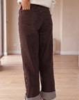 Coffee Side Seam Rivet Detail Ankle Length Casual Jeans