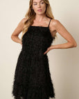 Mittoshop Feather Ruffle Hem Mini Cami Dress-Black