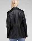 Sleek Pu Leather Blazer with Front Closure