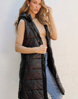 Longline Hooded Sleeveless Puffer Vest