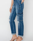 RISEN Full Size High Rise Cargo Ankle Roll Up Straight Jeans