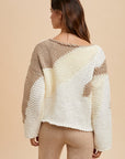 Annie Wear Color Block Drop Shoulder Sweater- Taupe