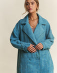 J.NNA Tweed Double-Breasted Long Sleeve Coat in Emerald Sea